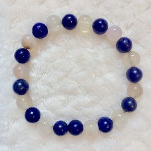 Lapis Lazuli and Flower Agate Handmade Crystal Gem Bead Bracelet